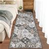LuxFocus Tappeto passatoia lavabile, per corridoio, 60 x 230 cm, stile vintage, motivo floreale orientale, antiscivolo, a pelo corto, per corridoio e ingresso, colore: grigio marrone