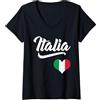 Italian Gifts Men Women Kids Youth Boys Donna Bandiera Italia Cuore Italia Italia Patrimonio Famiglia Maglietta con Collo a V
