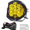 RIGIDON 1x faro da lavoro led con 12V cablaggio kit, 5 pollici 50W 5000lm | 3000K giallo, faretti fendinebbia, barra led fuoristrada, rotonde, per auto camion SUV ATV barca 4x4 offroad, impermeabile