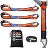 RUNAFLAMA - Cinghie di Fissaggio per Moto - Cinghie Ancoraggio Trasporto per manubrio, telaio su Rimorchio, Portamoto, Portapacchi Auto - Rottura 2400 kg per Cinghia - 2+2 Pezzi Mix 30/45 cm Arancione