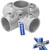 GeZu Impex Raccordo Croce a Quattro Vie Ø42mm | Zincato a Caldo Argento 4 Ingressi per Collare a Croce con Fissaggio per Tubo