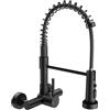 FORIOUS Rubinetto da Cucina a Muro 15 cm con Doccia Estraibile, 3 Funzioni | Miscelatore Cucina, 360° Girevole, Design Moderno Acciaio Inox, Acqua Fredda e Calda, Comando Monoleva, Nero Opaco