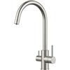 FORIOUS Rubinetto Cucina 3 Vie per Sistemi Osmosi, Doppia Leva, Spazzolata | Miscelatore 3 in 1 per Acqua Filtrata, Calda e Fredda, Girevole 360°, Acciaio Inossidabile, Installazione Facile, Arco Alto