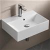 Aqua Bagno Lavabo da appoggio in ceramica, larghezza 50 cm, colore: bianco | Lavabo sospeso per ospiti, rettangolare, bordo sottile, superficie facile da pulire, foro per rubinetto e troppopieno