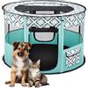 ALLSOPETS Recinto per Cani da Interno Pieghevole, Verde, L | Box per Cani da Interno Traspirante, Recinto Portatile per Cani Gatti, Uso Interno/Esterno con Borsa per Viaggi e Campeggio
