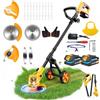 Fovendi 21V Decespugliatore Con 2 Batterie, Decespugliatore A Batteria Con Ruote Rimovibili, Caricabatterie, Display LCD, Manico Telescopico, Tagliabordi Per Giardini Di Piccole E Medie Dimensioni