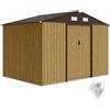 Outsunny Casetta da Giardino 4.9m² in Acciaio Zincato Marrone Chiaro | Capanno da Giardino, Kit Fondazione, Prese d'Aria, Tetto Inclinato, Doppia Porta Scorrevole Bloccabile Guanti, Porta Attrezzi