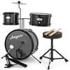 Garvee Batteria elettronica da 3 pezzi per bambini principianti - Include piatto, Tom, piattino con pedale, bacchette e sedile regolabile, kit di percussione musicale per ragazzi e ragazze, colore nero