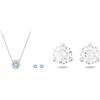Swarovski Set Gioielli per la Festa della Mamma, Collana e Orecchini a Lobo Solitaire, Blu e Bianco con Metallic Argentato, Placcato Rodio