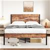VECELO Struttura per letto matrimoniale da 140 x 200 cm, con testiera effetto legno e rete a doghe, 31 cm di spazio sotto il letto, robusta struttura in metallo, design industriale vintage, marrone