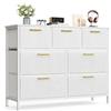 SONGMICS Cassettiera Camera da Letto, 7 Cassetti, Velluto a Coste | Mobiletto Salvaspazio, 98,7 x 30 x 74,7 cm, Acciaio, Soggiorno, Bianco Neve, Collezione Gretha, LGS223W301