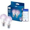 Philips Smart Lighting Lampadina intelligente, A60, E27, RGB, Conf. da 2 | Luce bianca regolabile e a colori 2.200-6.500 K, LED intelligente, 806 lm, Reg. minima, Connected by WiZ, Casa intelligente
