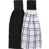 Ritz Kitchen Wears Solido Cucina Appeso Tie Asciugamano, Biscotti, Nero, 2 Pack Checked & Solid