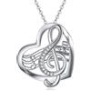 VONALA Collana con ciondolo a forma di nota musicale, in argento Sterling, con ciondolo a forma di cuore e note musicale, regalo per amanti della musica, donne, adolescenti e ragazze, 22*20 mm