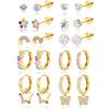 JeweBella 10Paia Piccoli Orecchini per Donna Ragazze Acciaio Chirurgico Ipoallergenico Orecchini a Cerchio Pendenti Farfalla Fiore Zircone Multicolore Cartilagine Set di Orecchini Bambina Anallergici