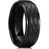 King Will Base 8 mm/10 mm Black Tungsten Carbide Ring Grooved Multi Faceted Men Wedding Band Matte Finish Step Edge/Beveled Edge Comfort Fit
