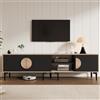 Merax TV Schrank 180x35x49 cm, Mobile porta TV per televisori da 80 pollici, Porta TV con 2 ante e ripiani aperti, Colore legno naturale e nero, Supporto TV per soggiorno