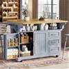 Ktipm Penisola Cucina Isola Cucina con Ruote e Piano Ribaltabile Bilaterale | Mobili Cucina con 2 Ante e 3 Cassetti, Ripiani Regolabili e Portasciugamani, 143x40-80x95 cm, Blu