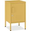 tectake® Comodino in Metallo, con Anta Chiudibile, 35 x 42,5 x 60,5 cm | Chiusura Magnetica, Ripiano Regolabile, Serratura con Chiave, Passacavi, Antiribaltamento, Piedini Antiscivolo, Giallo