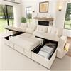 Lekvvied Divano Modulare U 4 Posti in Chenille Beige con Letto Estraibile, 2 Chaise Longue con Contenitore, Divano Angolare con Luci LED e USB/Type-C, Bracciolo con Vano Portaoggetti