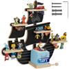 tectake® Scaffale da Parete per Toniebox, per Massimo 16 Personaggi, Pirata | 56 x 15, 5 x 43 cm, Legno, Magnetico, con Passacavi Integrato, Angoli Arrotondati, 5 Ripiani, Base per Toniebox, Nero