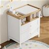 Kelodan Fasciatoio multifunzione per bambini, convertibile con fasciatoio rimovibile e cassetti, bianco, 82 x 50 x 90 cm, senza imbottitura, naturale + bianco