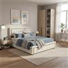 BLSYHDH - Letto baule 140 x 200 cm, letto imbottito con sistema idraulico e cassapanca, letto matrimoniale con contenitore, con testiera e rete a doghe (bianco sporco+flanella A)
