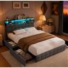 CXHLXYR Letto Imbottito 160x200cm con 4 cassetti,Letto Matrimoniale con Contenitore e LED e USB,Modern Struttura del Letti matrimoniale con Testiera Portaoggetti e Rete a Doghe In Legno,letto contenitore