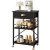 IBUYKE - Mensola da cucina per panetteria con cassetti, supporto per forno a microonde a 3 livelli con stoccaggio, tavolo da bar con ruote, ripiano regolabile, montaggio semplice, nero