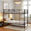 FetiNes Letto a Castello Metallo 2 Posti Strutture Letti per Adulti con Rete a Doghe, Barriera Anticaduta 90 x 200 cm - Nero