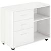 HOMCOM Mobile Porta Stampante con 3 Cassetti in Legno 80x40x65cm Bianco | Mobile Ufficio Multiuso, 4 Ruote, Ripiani Aperti