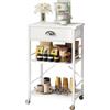 IBUYKE Scaffale da cucina per panettieri con cassetti, supporto per forno a microonde a 3 ripiani con spazio di archiviazione, tavolo da bar per caffè con ruote, ripiano regolabile, montaggio semplice