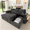 Lekvvied Divano Angolare Convertibile L 3 Posti in Chenille Grigio con Letto Estraibile, Ottomana Reversibile con Contenitore, vano nel bracciolo, Divano modulare con LED e USB/Type-C