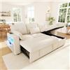 Lekvvied Divano Angolare Convertibile L 3 Posti in Chenille Beige con Letto Estraibile, Ottomana Reversibile con Contenitore, vano nel bracciolo, Divano modulare con LED e USB/Type-C