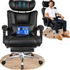 BASETBL Poltrona Ufficio, Sedia Ufficio Ergonomica da 440 lbs (200 kg), Poggiatesta Regolabile in Altezza con Poggiapiedi, Blocco 0 tra 90° e 120°, Larga Sedia Presidenziale in Ecopelle, Nera