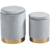 Il Gruppone Passione Casa IlGruppone Set Di 2 Pouf Contenitore In Velluto Design Moderno Poggiapiedi,Sgabello Tondo con Coperchio Rimovibile e Seduta Imbottita Alta Densità Con Fascia In Metallo Capiente Storage Box - Grigio