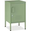 tectake® Comodino in Metallo, con Anta Chiudibile, 35 x 42,5 x 60,5 cm | Chiusura Magnetica, Ripiano Regolabile, Serratura con Chiave, Passacavi, Antiribaltamento, Piedini Antiscivolo, Verde salvia