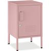 tectake® Comodino in Metallo, con Anta Chiudibile, 35 x 42,5 x 60,5 cm | Chiusura Magnetica, Ripiano Regolabile, Serratura con Chiave, Passacavi, Antiribaltamento, Piedini Antiscivolo, Rosa