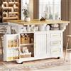 Ktipm Penisola Cucina Isola Cucina con Ruote e Piano Ribaltabile Bilaterale | Mobili Cucina con 2 Ante e 3 Cassetti, Ripiani Regolabili e Portasciugamani, 143x40-80x95 cm, Bianco