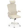 IDMarket - Sedia da ufficio ergonomica James con rivestimento in tessuto traspirante e poggiatesta con ruote in beige e bianco