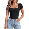 JYIXXZX Body Donna Manica Corta Elegante Scollo Quadrato Bodysuit Top Sexy Aderente Elasticizzato Camicia T-Shirt Body Perizoma Jumpsuits Maglietta Blusa