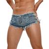 FEOYA Pantaloni caldi da uomo in denim con cinturino laterale a vita bassa, sexy, pantaloncini da discoteca, orlo grezzo sfilacciato, mini pantaloncini in denim con ritaglio estivo per feste, club