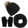 CheChury Cappelli Invernali Sciarpa e Guanti Set Donna Cappello con Pompom Sciarpa Donna Cappelli da Donna Invernali Sciarpa Guanti Touch Screen Set Sciarpa 3 Pezzi Berretti in Maglia Beanie Moda
