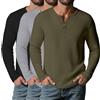 Suilung Confezione da 3 Magliette Henley da Uomo a Maniche Lunghe con Bottoni, Modello Waffle, Casual Basic in Maglia Leggera