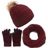 CheChury Cappelli Invernali Sciarpa e Guanti Set Donna Cappello con Pompom Sciarpa Donna Cappelli da Donna Invernali Sciarpa Guanti Touch Screen Set Sciarpa 3 Pezzi Berretti in Maglia Beanie Moda