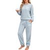 Wiepux Pigiama Donna Invernale Pile Set 2 Pezzi Maniche Lunghe Caldo | Morbido Caldo Set Due Pezzi in Pile Ricamo Pigiami da Notte Maniche Lunghe 2 Tasche Casa Relax Inverno Per Lounge