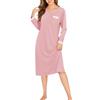 Wikoan Camicia da Notte da Donna in Cotone Lunghe S-XXL | Camicia da Notte da Donna a Maniche Lunghe in Pizzo con Scollo a V e Pizzo e Tasche