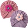 LECTNORE Set di 2 Berretti a Turbante per Neonato, Fasce Elastiche Morbide con Fiori per Neonati e Bambini, Legno di Rosa Intenso e Viola