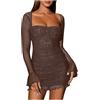 HAOLEI Donna Vestito Sexy Mini Cocktai Vestito Paillettes Donna Corto Capodanno Abito con Paillettes Elegant Moda Corto Cerimonia Abito Senza Maniche con Scollo A V Tunica Swing Vestiti da Party Feste