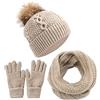 CheChury Cappelli Invernali Sciarpa e Guanti Set Donna Cappello con Pompom Sciarpa Donna Cappelli da Donna Invernali Sciarpa Guanti Touch Screen Set Sciarpa 3 Pezzi Berretti in Maglia Beanie Moda